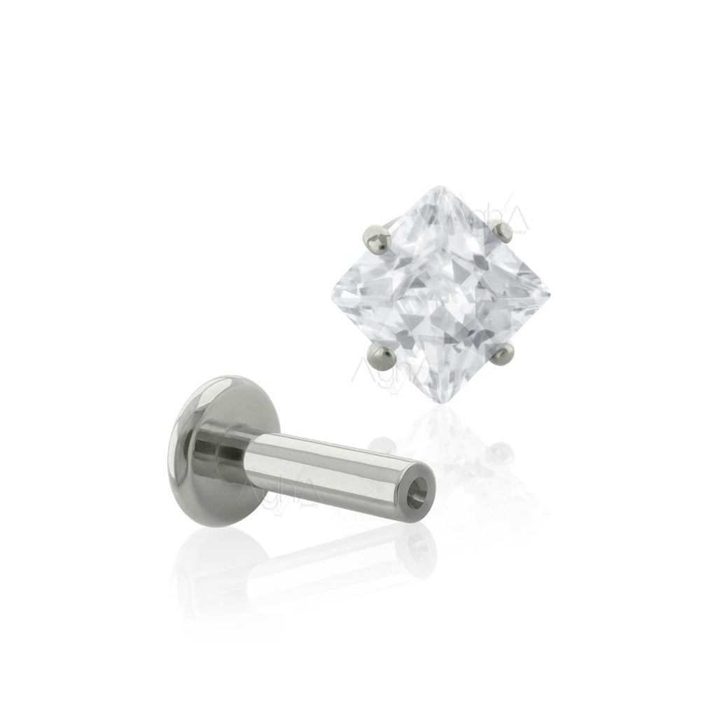 20g Implant Grade Titanium Threadless Labret with Square, Prong Settin