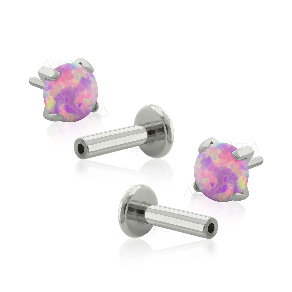 Pair, 18g Implant Grade Titanium Threadless Labret with Flat Prong Set