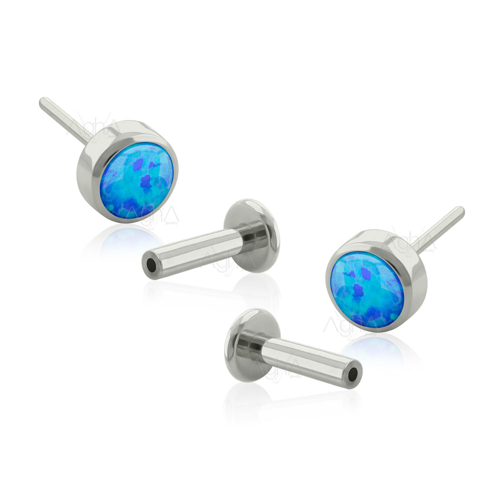 Pair, 20g Implant Grade Titanium Threadless Labret with Flat Bezel Set
