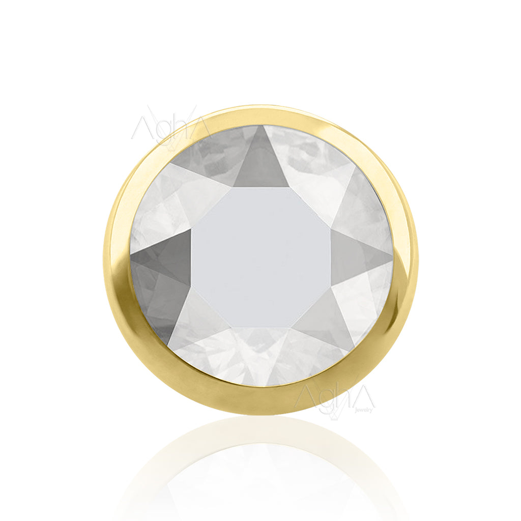 14g, Plated Gold Titanium ASTM F136, Internally Threaded Bezel Setting, Flat gem (ONLY TOP)//Dermal top, earlobe ring.