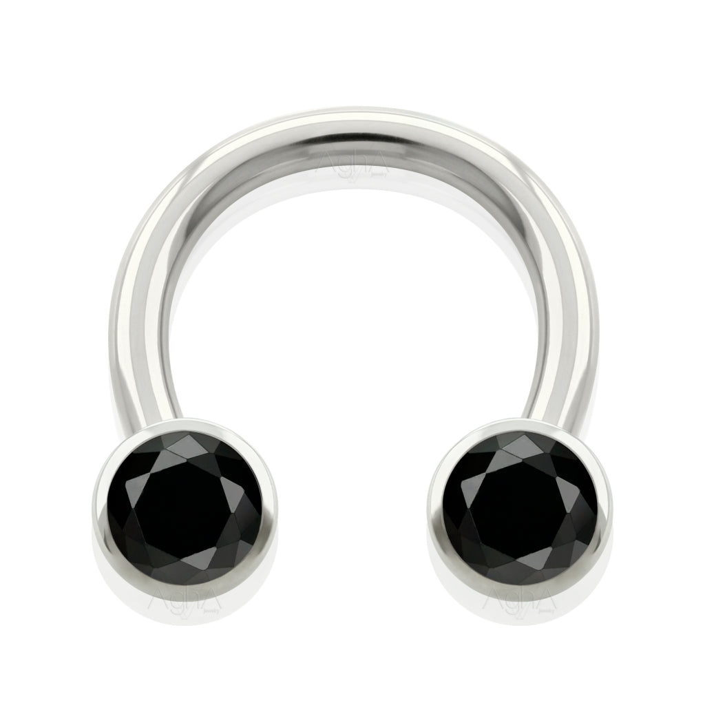 14g, Titanium ASTM F136, Internally Threaded Horseshoe Ring Internally with Side Accessories, Bezel Set, Black Crystal//Daith piercing