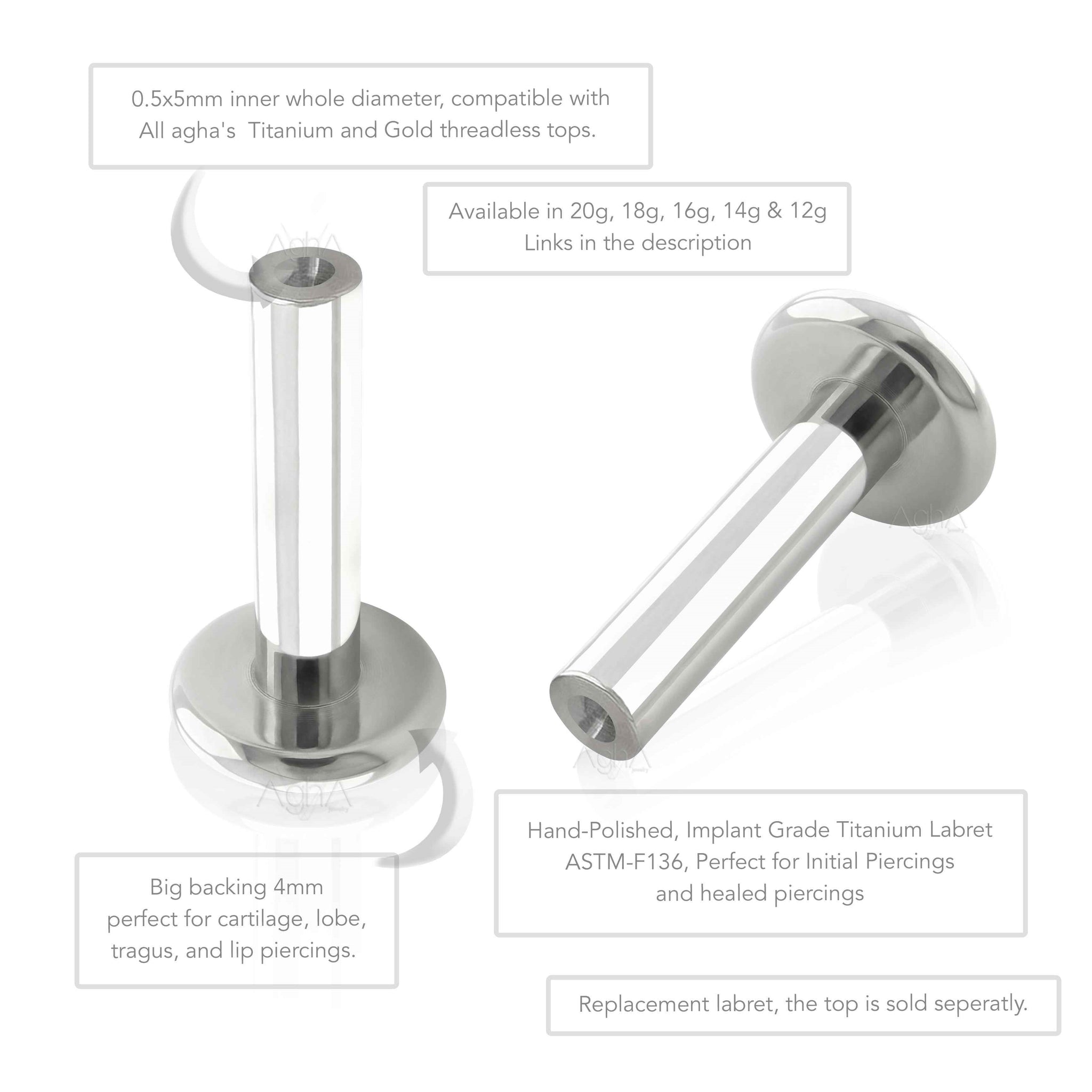 14g Implant Grade Titanium Threadless Labret with full Prong Set