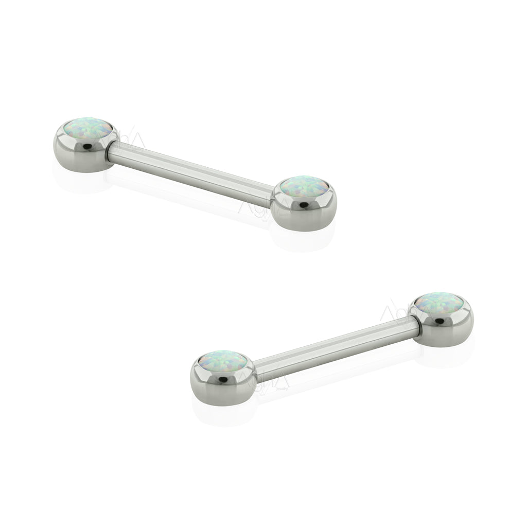 White opal nipple piercing jewelry barbell set 14g or 12g