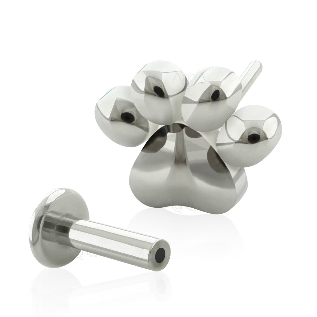 20g, Titanium ASTM F136, Threadless Labret with Paw Accessory (Top and ...