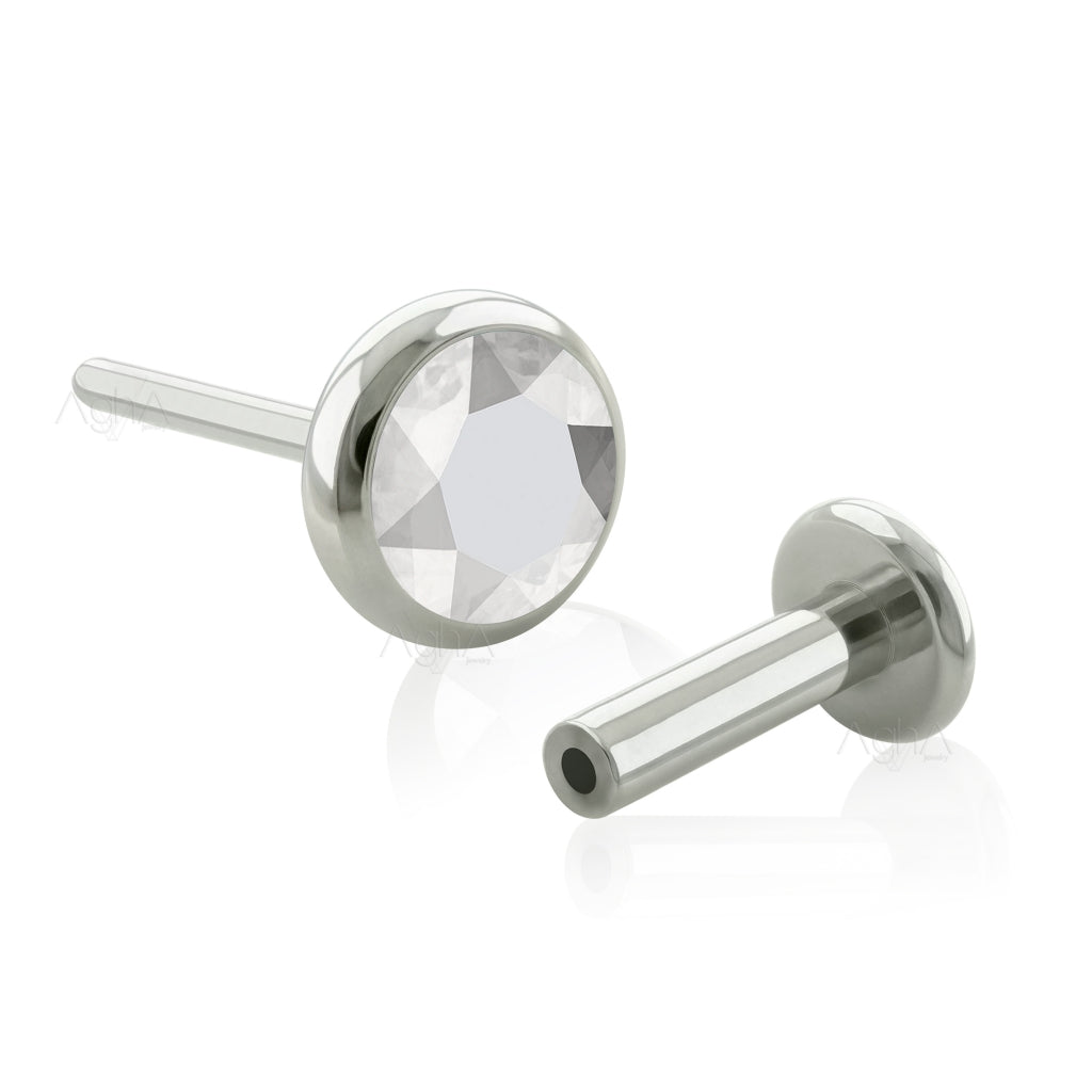 14g Implant Grade Titanium Threadless Labret with Flat Bezel Setting, Crystals (Top and Bottom)//Cartilage and earlobe jewelry