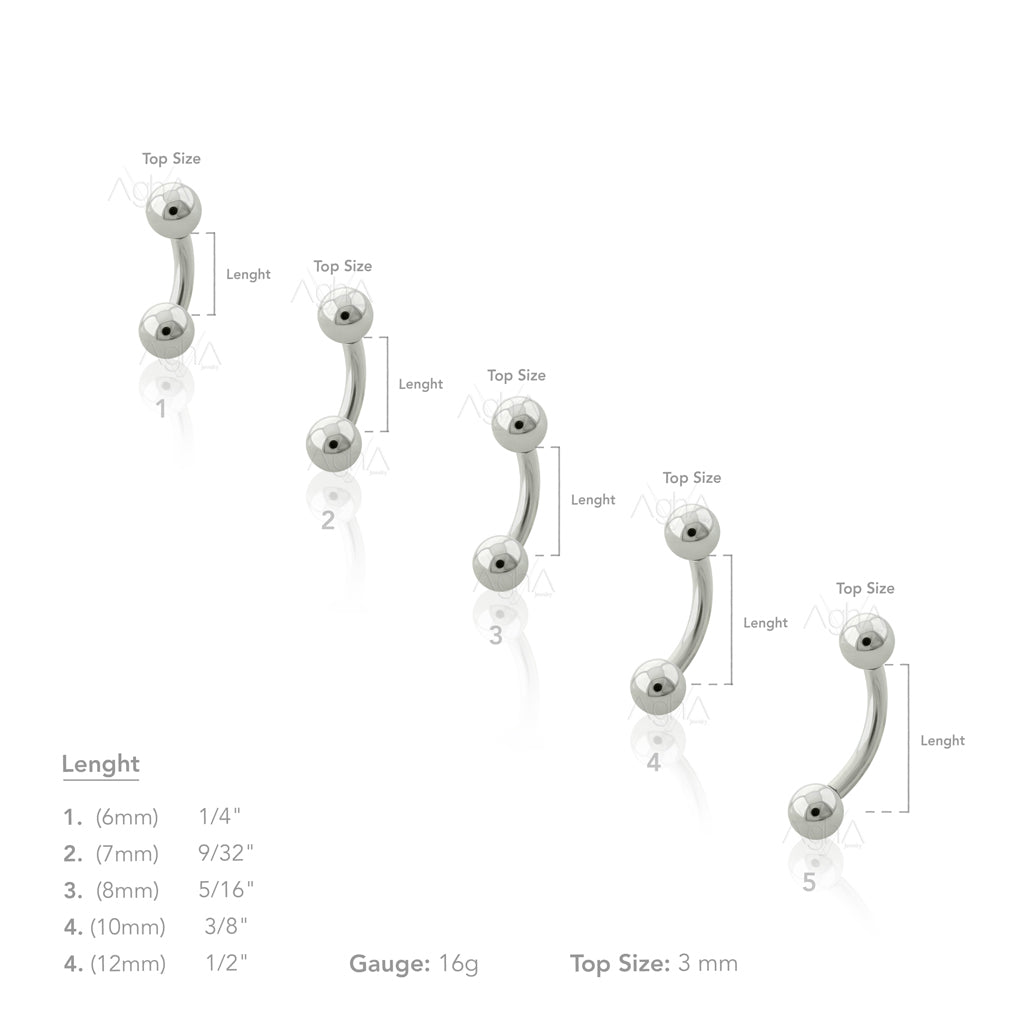 Internally Threaded 16g 6mm Curved Barbell 16g, Titanium ASTM F136