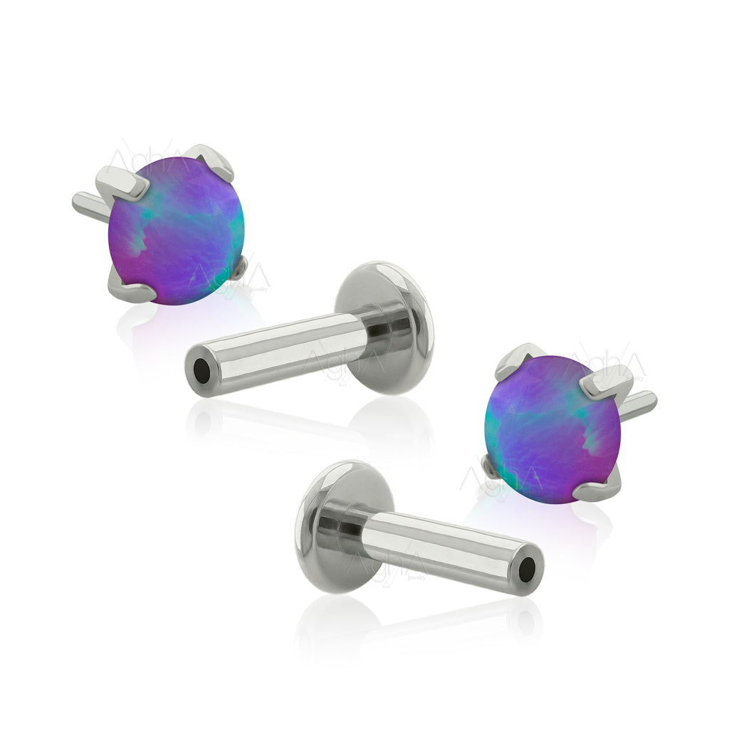 Pair, 20g Implant Grade Titanium Threadless Labret with Flat Prong Set ...