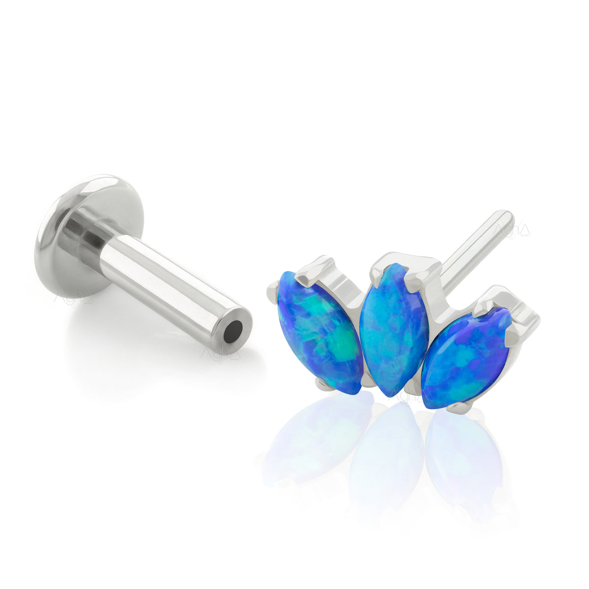 14k Threadless 3 Crystal Earring - Floating Helix Earring