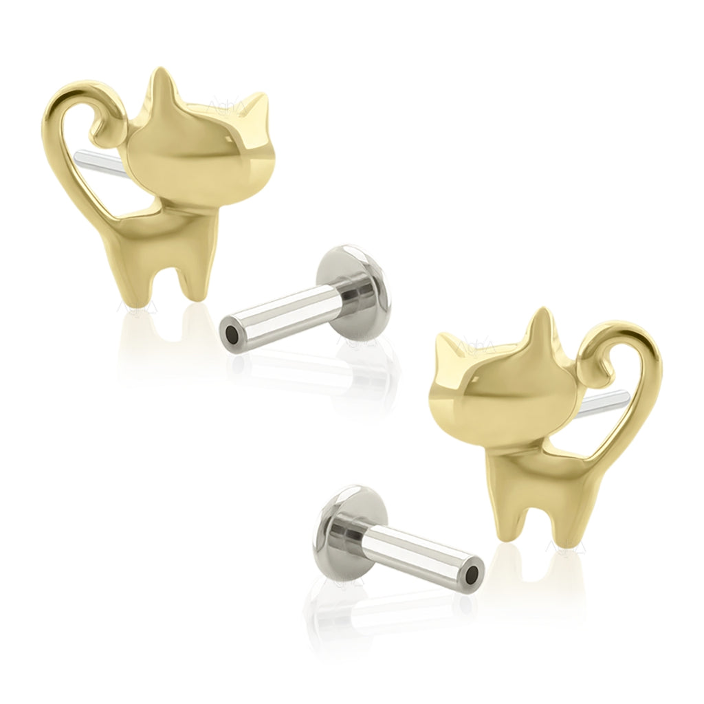 14K Yellow Gold Cat Head Stud Earrings  Lustre
